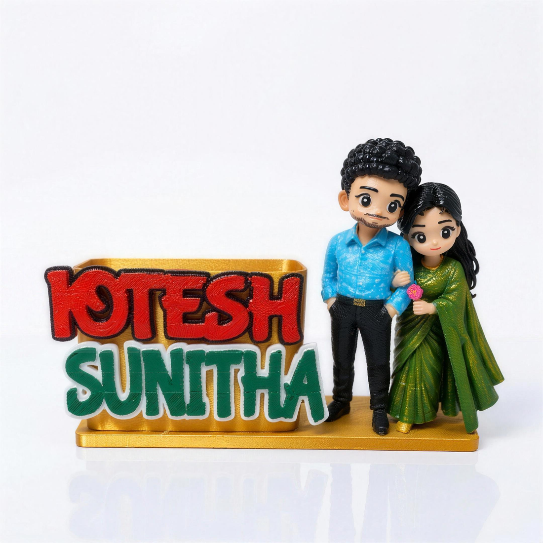 Personalised couple miniature pen holder with NFC tap-to-play video and custom 3D names