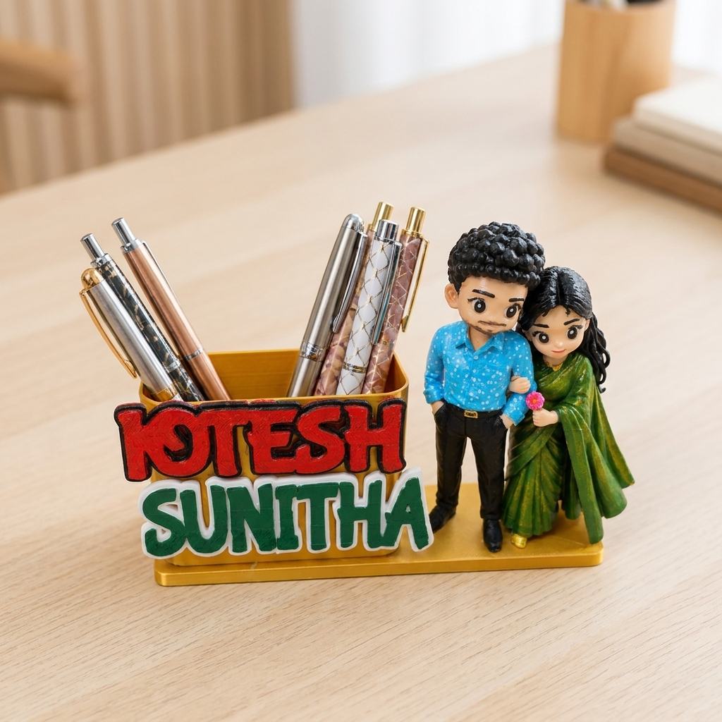 Top view of couple miniature pen holder compartment holding pens