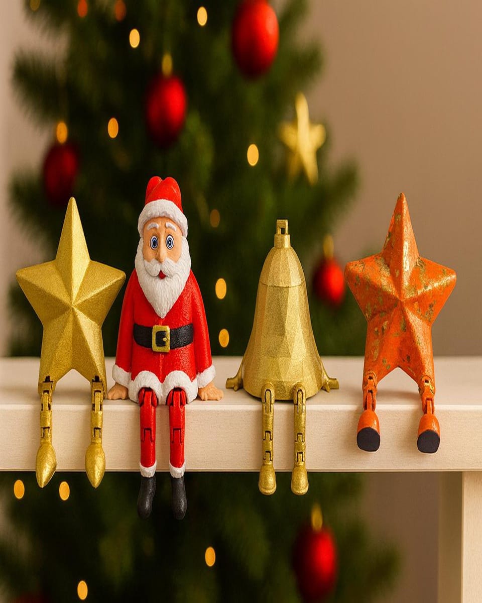 Christmas Shelf Sitter Figurine Set – Santa, Star, Bell & Tree