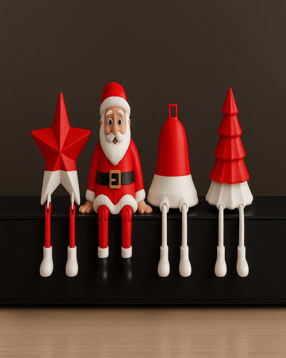 Christmas Shelf Sitter Figurine Set – Santa, Star, Bell & Tree