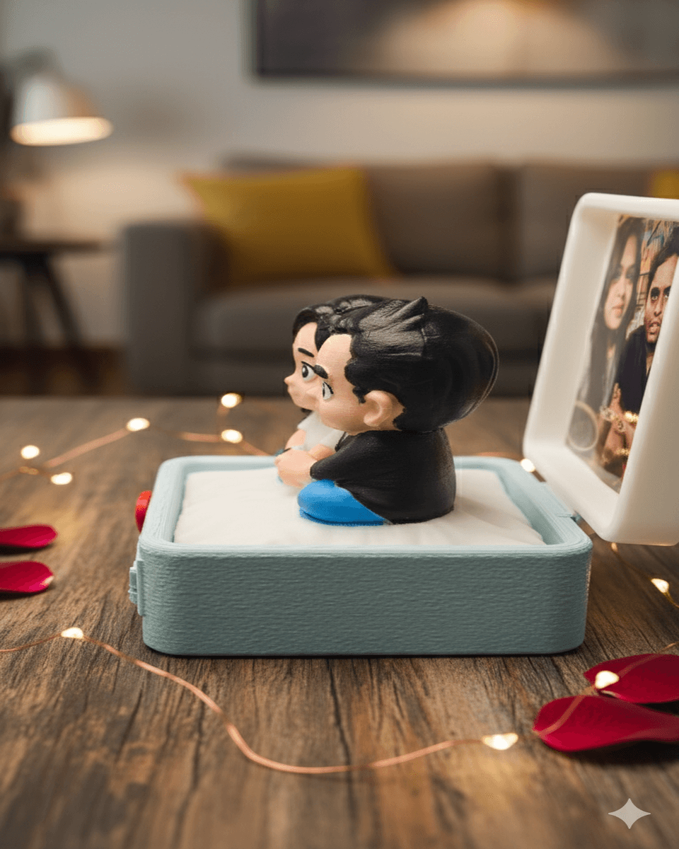 Custom Miniature Couple Box — handcrafted 3D couple figurine with photo (Arun & Anitha)