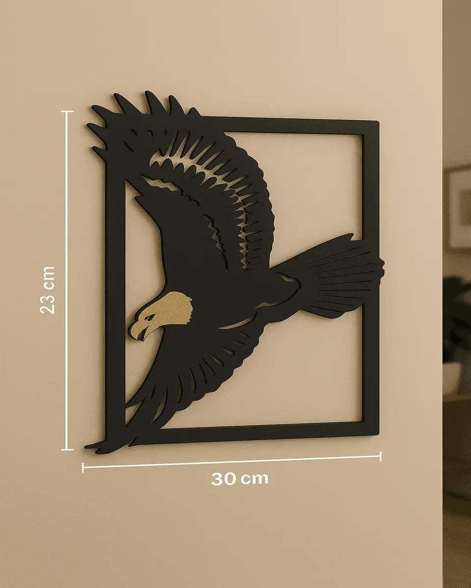 Eagle in Flight Wall Art – Black and Gold Metal-Inspired Design