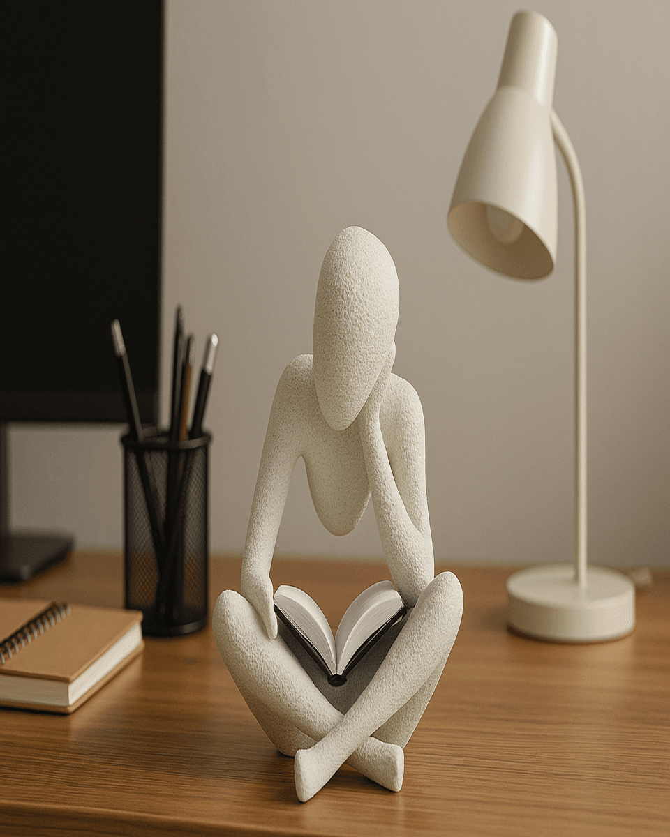 Contemplative Reader Figurine – Modern Minimalist Sculpture