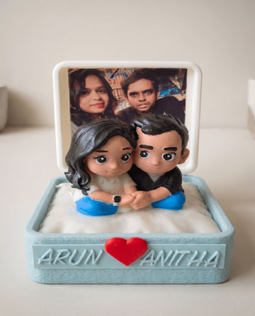 Custom Miniature Couple Box — handcrafted 3D couple figurine with photo (Arun & Anitha)