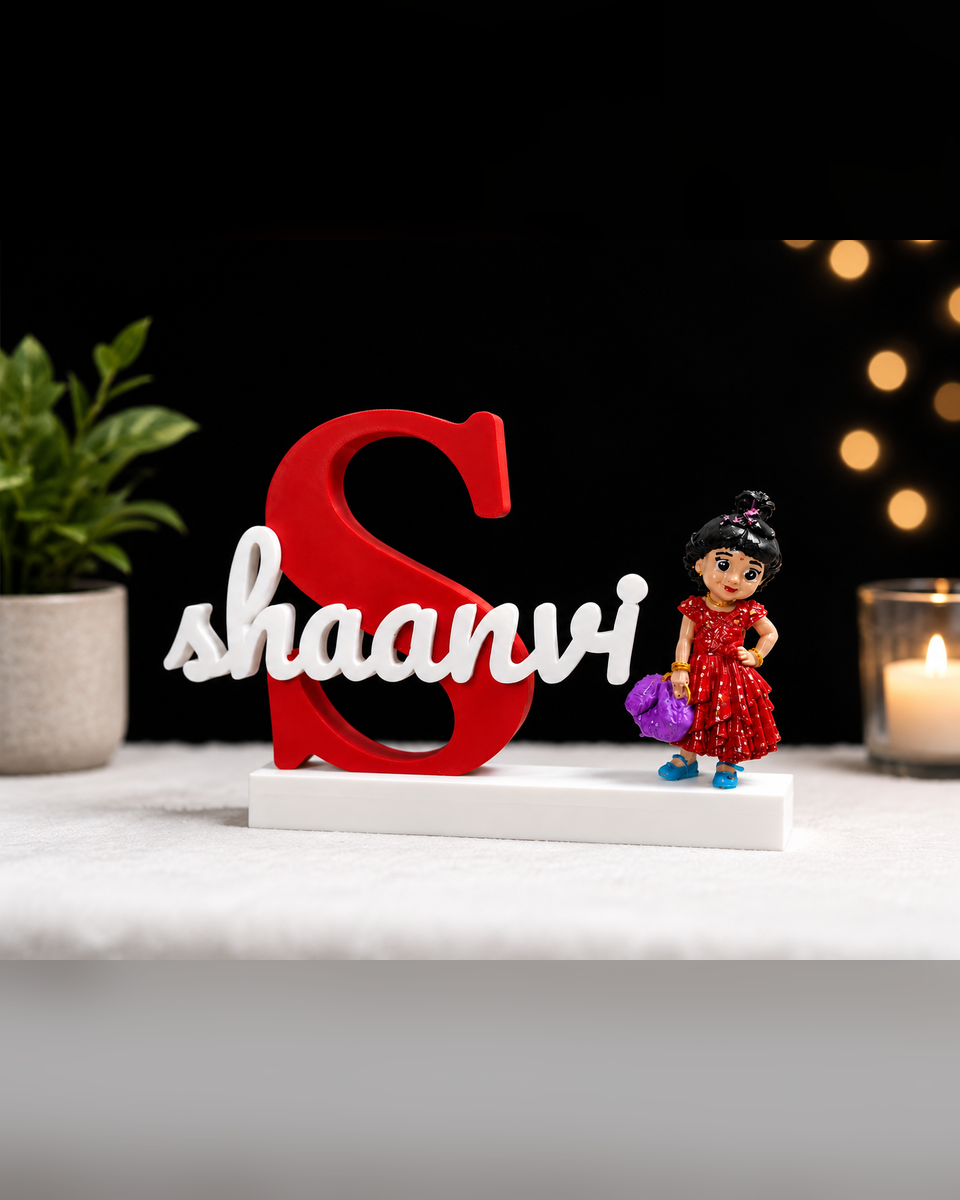 Personalized name sign - Shaanvi with custom chibi figurine