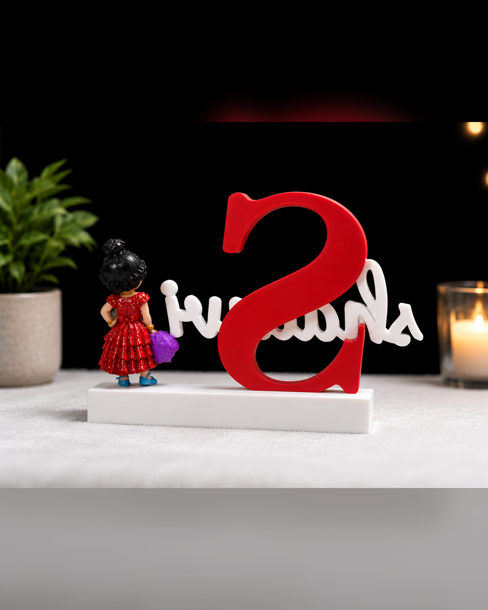 Personalized name sign - Shaanvi, back view with chibi figurine