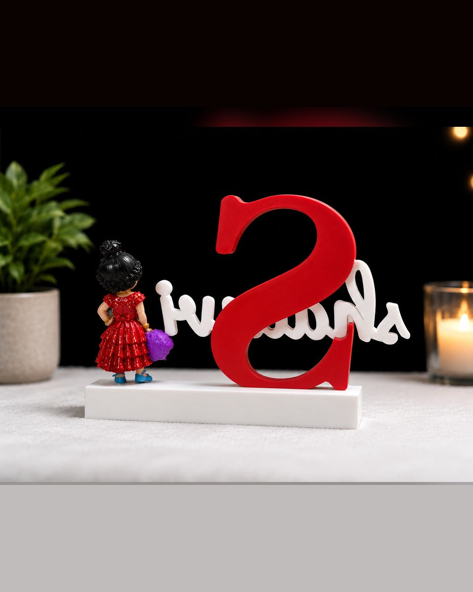 Personalized name sign - Shaanvi, back view with chibi figurine