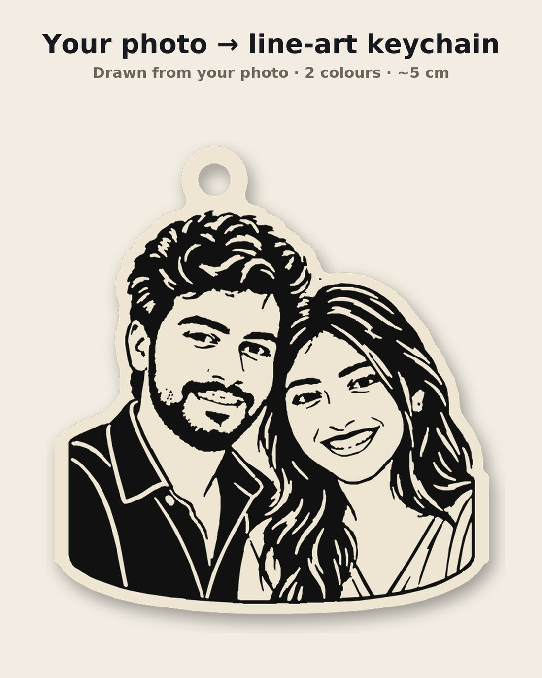 Personalised line-art portrait photo keychain from your photo, Kraft Lady Shop