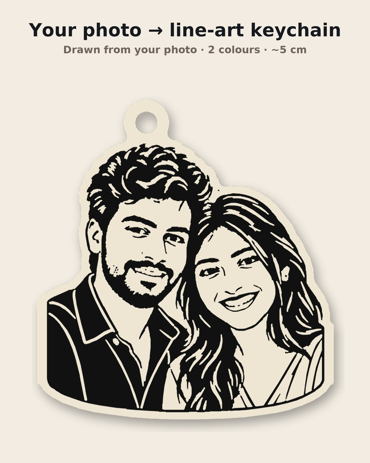 Personalised line-art portrait photo keychain from your photo, Kraft Lady Shop