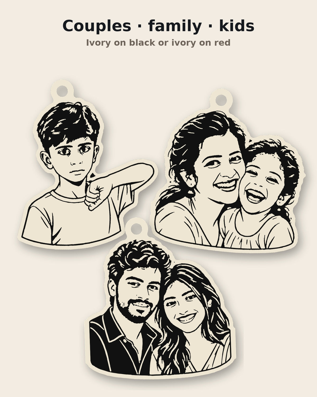 Personalised line-art portrait photo keychain from your photo, Kraft Lady Shop