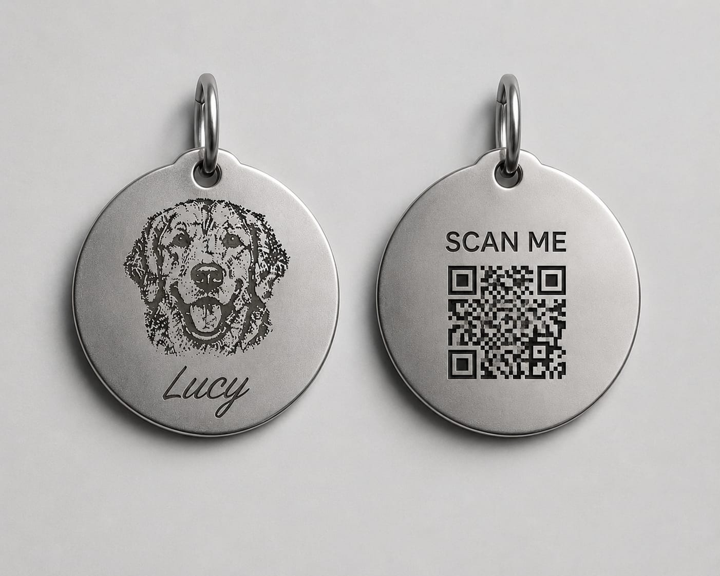 Personalised Pet ID Tag – Portrait & QR Way-Home Tag