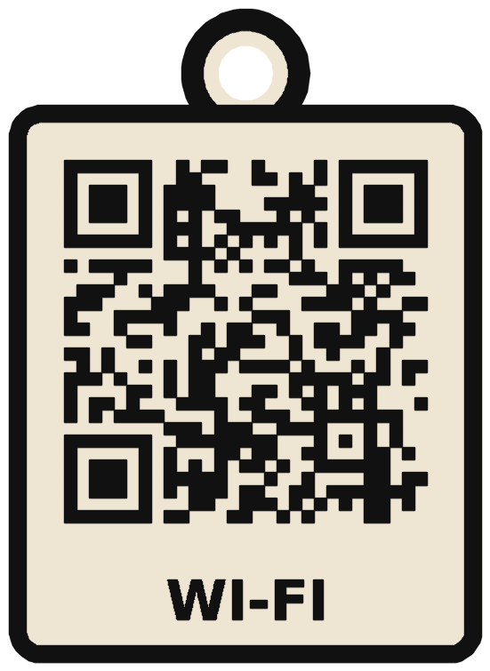 Wi-Fi QR code keychain, black on ivory
