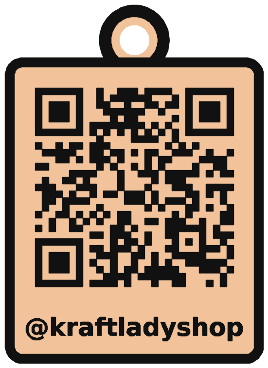 Instagram QR code keychain, black on apricot with resin dome