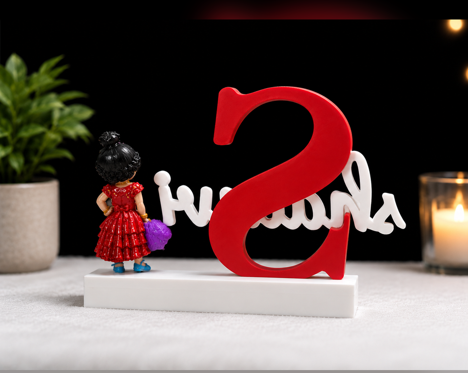 Personalized name sign - Shaanvi, back view with chibi figurine