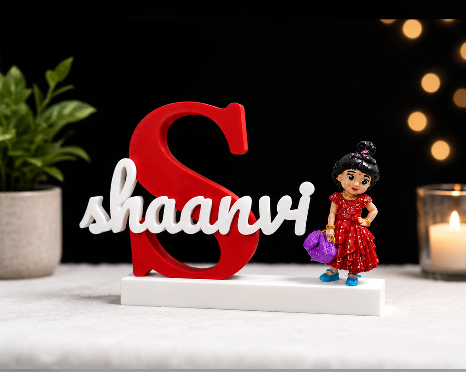 Personalized name sign - Shaanvi with custom chibi figurine