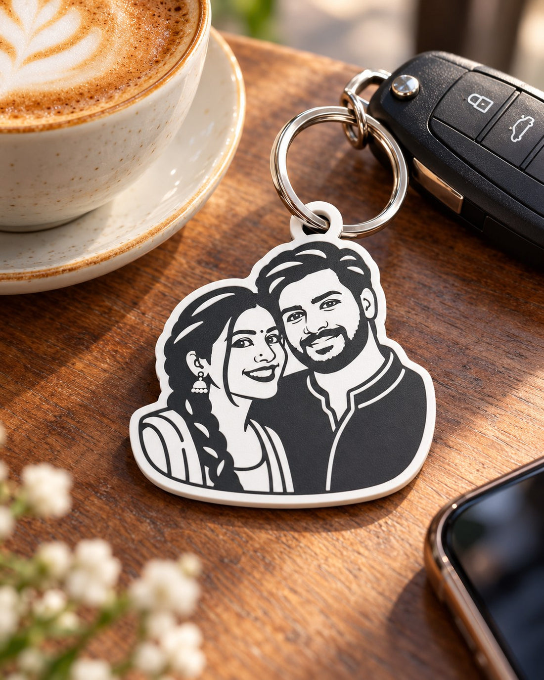 Personalised Line-Art Photo Keychain — Your Photo Drawn & Cut to Shape — Kraft Lady Shop