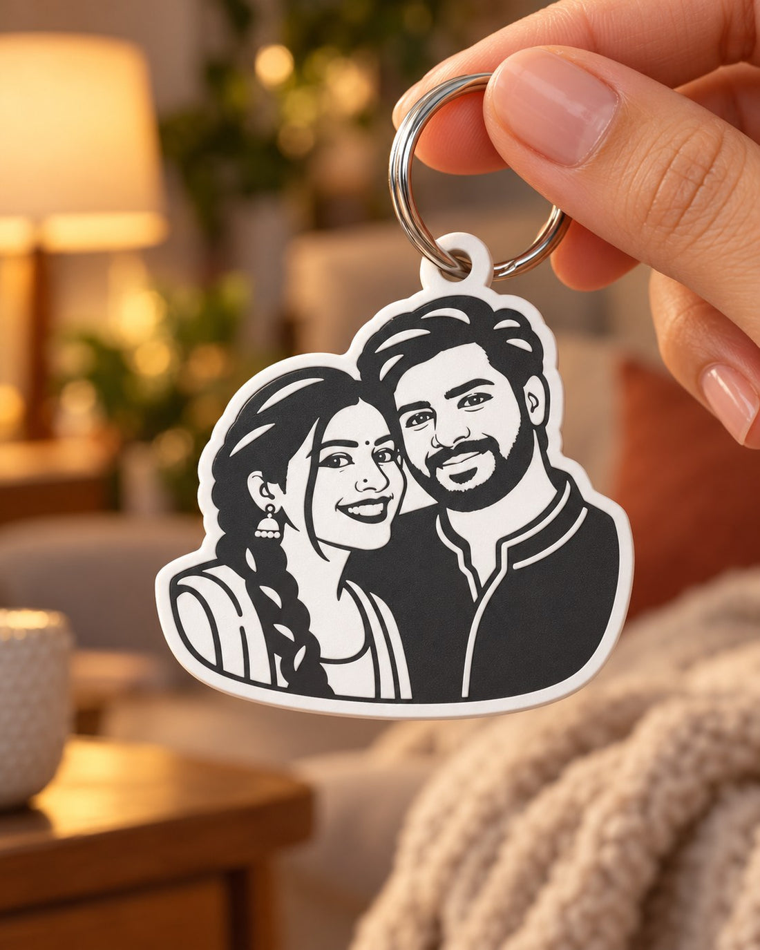 Personalised Line-Art Photo Keychain — Your Photo Drawn & Cut to Shape — Kraft Lady Shop