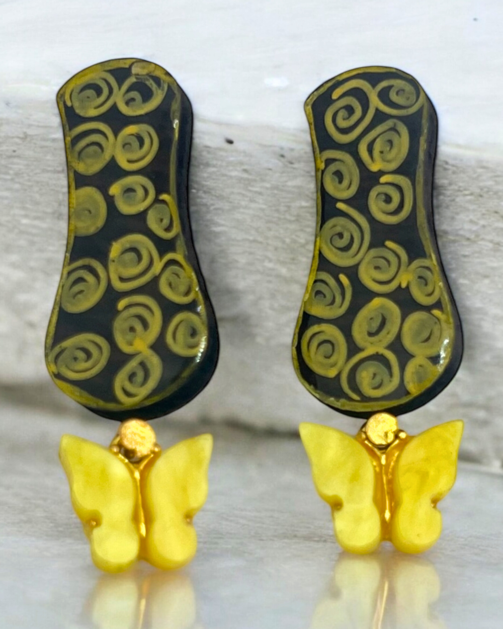 Golden Swirl Butterfly  Wooden -Resin Earrings