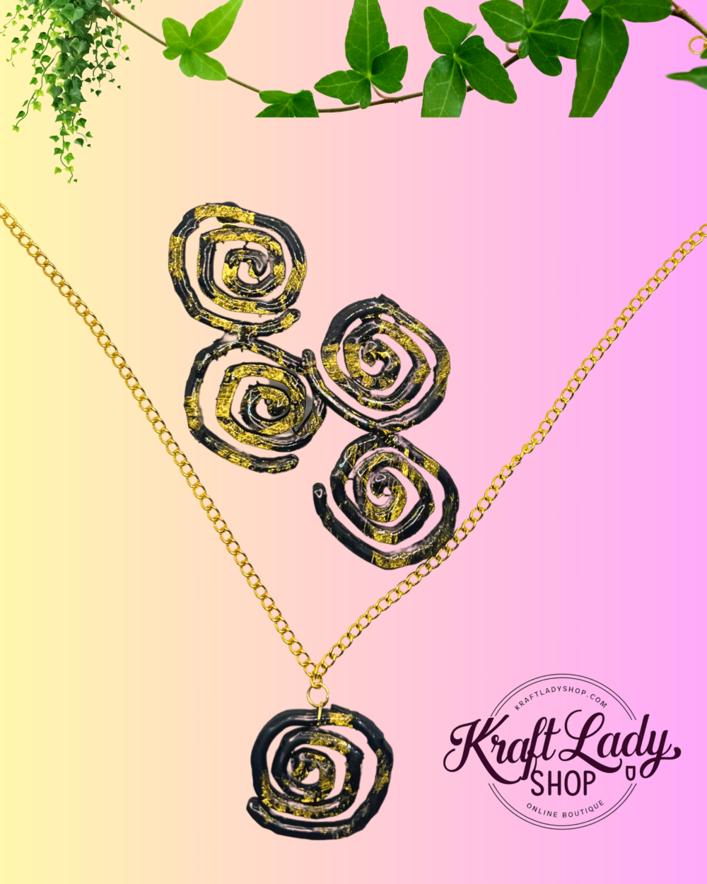 Black & Gold Swirl Jewelry Se