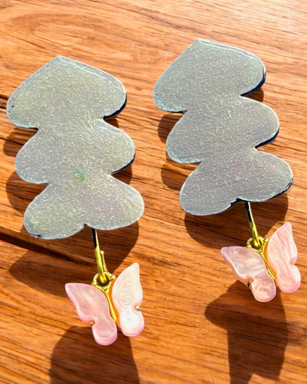 Frosted Leaf & Butterfly Dangle Earrings