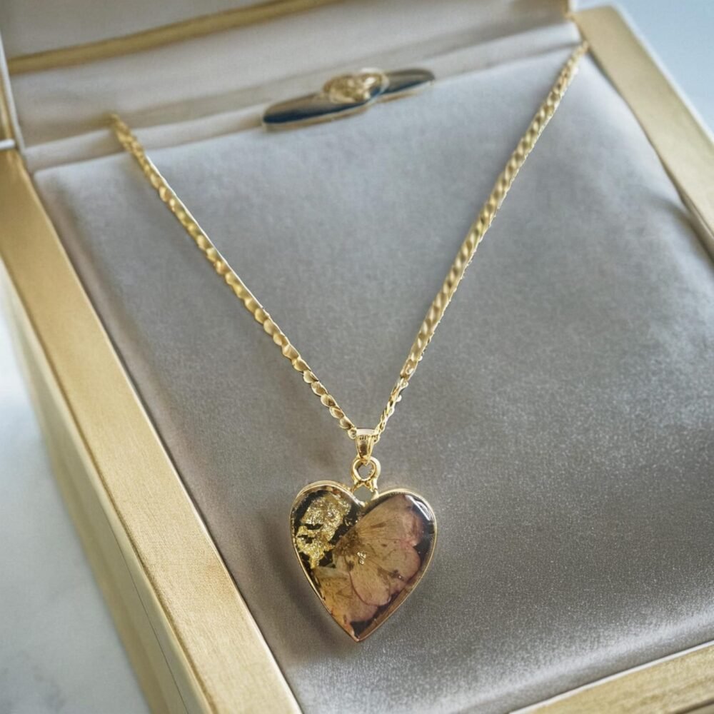 Golden Heart Floral Pendant Necklace