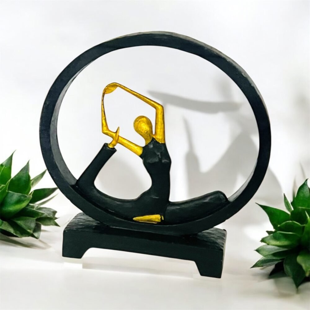 Elegant Yoga Lady Sculpture – Black & Gold Décor Piece