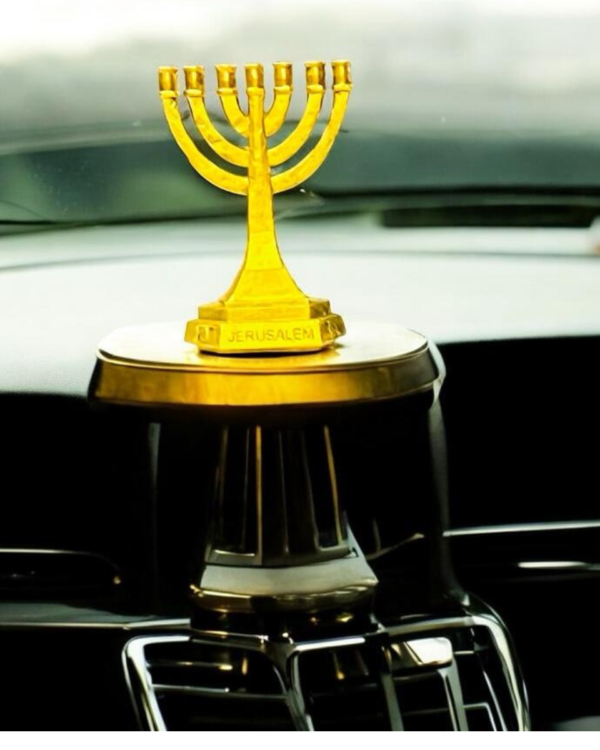 🕎 Jerusalem Menorah Dashboard Decor – 3D Printed Miniature