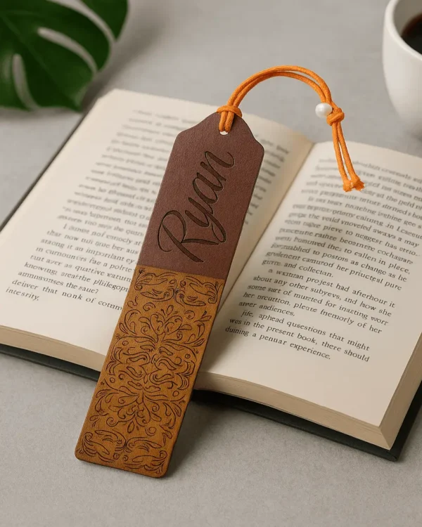 Custom Premium Handmade Wooden Bookmark – Walnut Floral