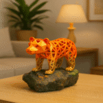 Geometric Resin Bear Sculpture with Natural Stone Base – Modern Home Decor Accent