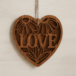 Heart-Shaped Wooden Wall Hanging – Handmade LOVE & Floral Cutout Designs | Rustic Home Decor Gift