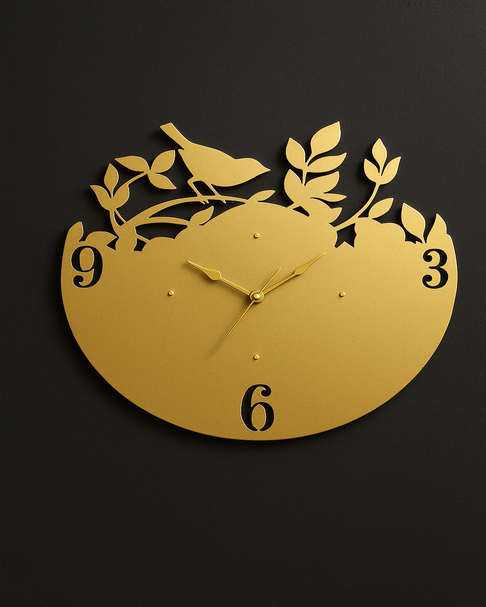 Whispering Leaves Bird Wall Clock gold Whispering Leaves Bird Wall Clock gold
