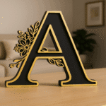 Elegant Black & Gold Wooden Floral Alphabet Desk Decor