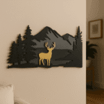 Deer and Mountain Gold Accent Wall Art – Nature-Inspired Modern Piece