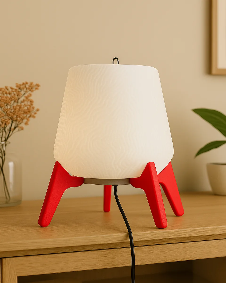 Modern Ambient Lamp glowing on a styled sideboard