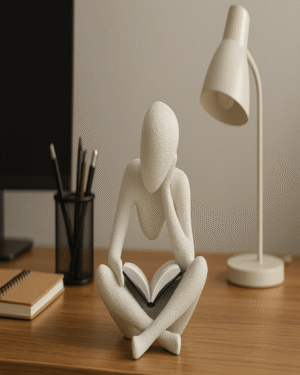 Contemplative Reader Figurine – Modern Minimalist Sculpture