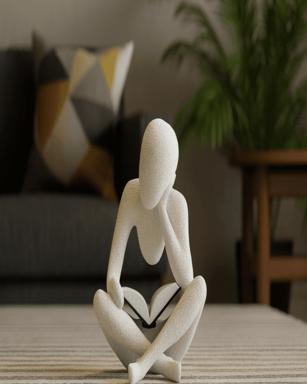 Contemplative Reader Figurine – Modern Minimalist Sculpture