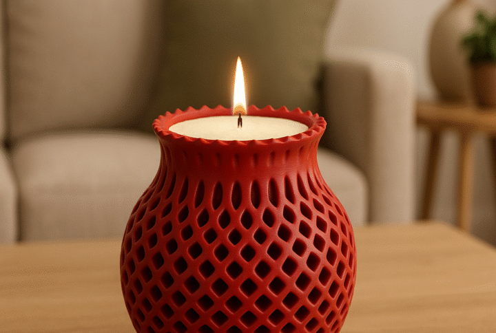 Textured Red Candle Holder – Modern Accent Piece