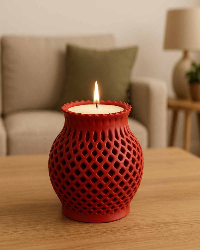 Textured Red Candle Holder – Modern Accent Piece