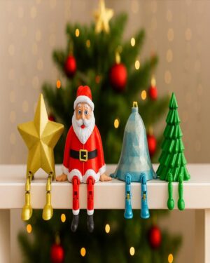 Christmas Shelf Sitter Figurine Set – Santa, Star, Bell & Tree