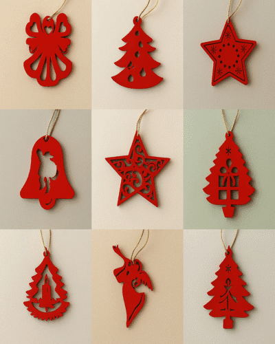 Hanging Christmas Tree Ornaments - Red-White