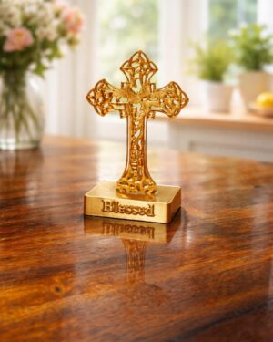 Gold Cross Car Dashboard & Home Decor – Custom Text Base