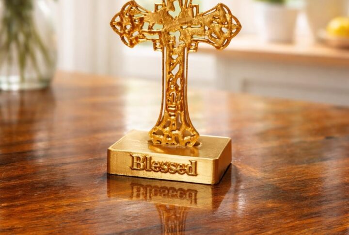 Gold Cross Car Dashboard & Home Decor – Custom Text Base